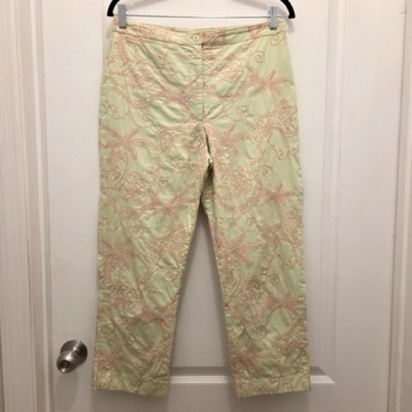 Lilly Pulitzer Pants - LILLY PULITZER women's size 8 cotton capris pants green pink embroidered palms